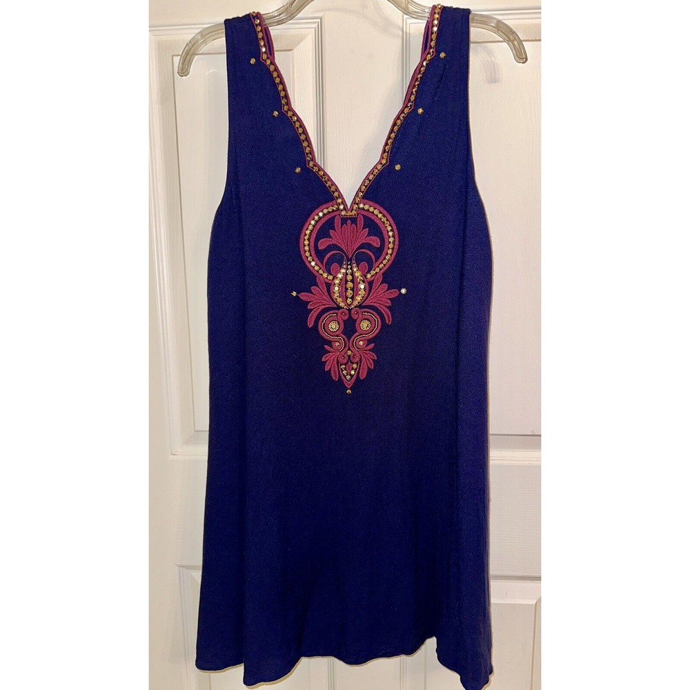 Lilly Pulitzer True Navy Blue Owen Swing Dress Embroidered Embellished Size M